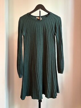 Max Studio Dark Green Ribbed Long-Sleeve Dress